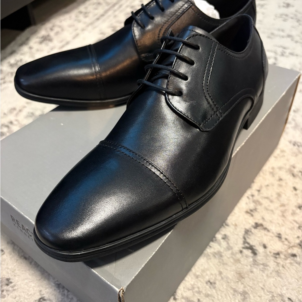 Kenneth Cole DeterMinEd Black Leather Men's Oxford Cap-Toe Dress Shoes size 10